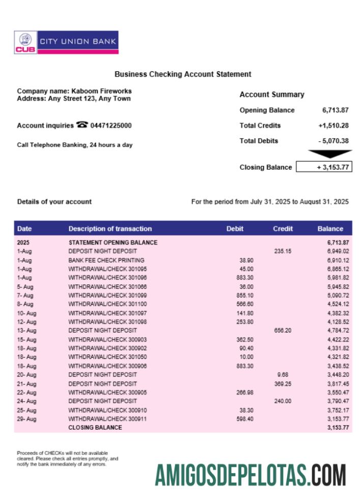 Modelo de declaração de empresa de negócios City Union em formato Word e PDF